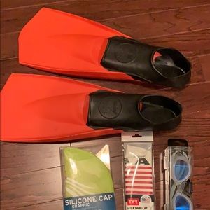 TYR swim fins polarized goggles swim cap